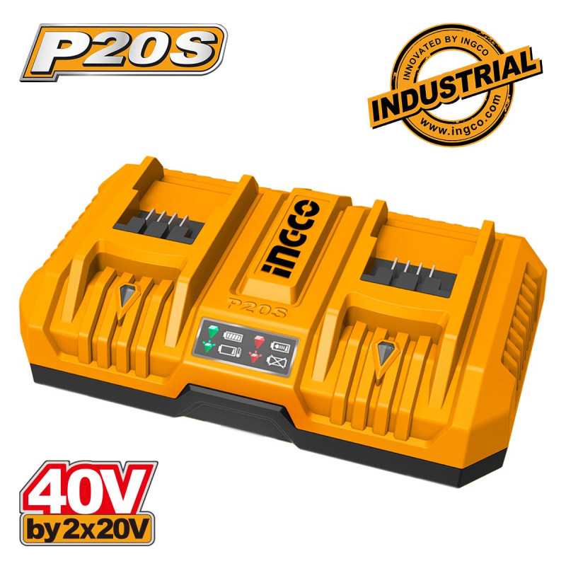 INGCO Ταχυφορτιστής 2 Θέσεων 2x20V 4A+4A (FCLI2082)