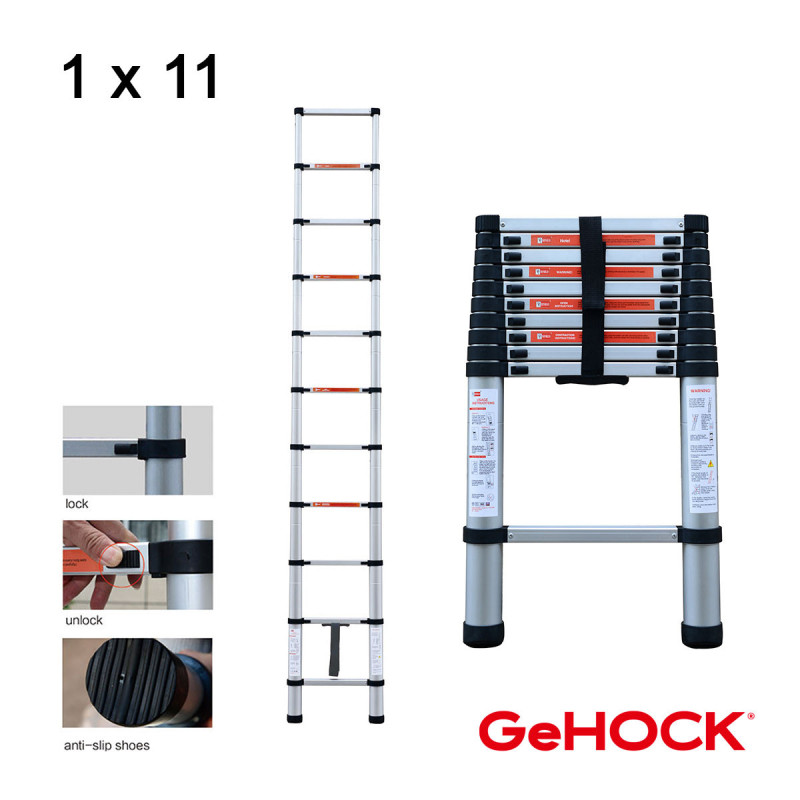 GeHOCK Τηλεσκοπική Σκάλα Αλουμινίου 11 Σκαλιών GeHOCK (9350320)