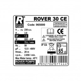 ΑΝΤΛΙΑ ΜΕΤΑΓΓΙΣΗΣ - ROVER POMPE 30 CE - 1.0HP - 2850 ΣΤΡΟΦΩΝ