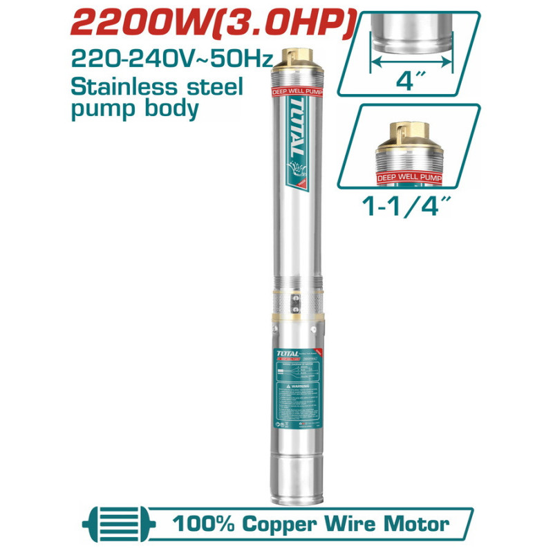 TOTAL ΕΠΑΓΓΕΛΜΑΤΙΚΗ ΥΠΟΒΡΥΧΙΑ ΑΝΤΛΙΑ ΠΗΓΑΔΙΩΝ ΙΝΟΧ 4" / 2.200W / 3ΗΡ (TWP522001)