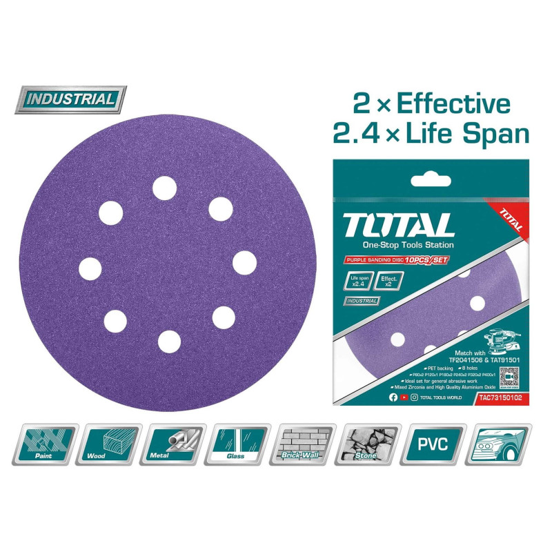 TOTAL ΣΕΤ ΓΥΑΛΟΧΑΡΤΑ 150mm 10τεμ ΓΙΑ TAT91501 / TF2041506 (TAC73150102)