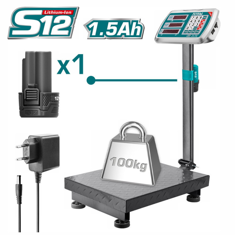 TOTAL ΗΛΕΚΤΡΟΝΙΚΗ ΖΥΓΑΡΙΑ ΡΕΥΜΑΤΟΣ ΚΑΙ ΜΠΑΤΑΡΙΑΣ 12V / 100Kg (TES1245)