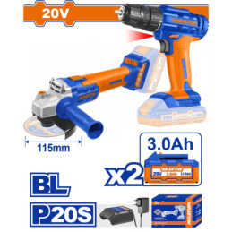 WADFOW ΣΕΤ ΔΡΑΠ/ΒΙΔΟ + ΓΩΝΙΑΚΟΣ ΤΡΟΧΟΣ ΜΠΑΤ. Li-ion 20V / 3Ah / 2 ΜΠΑΤ (WCK20512)