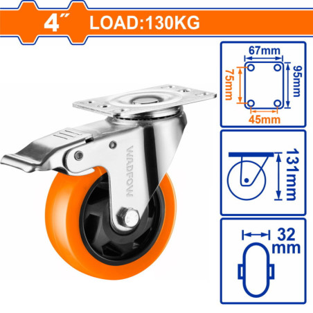 WADFOW ΡΟΔΑ ΠΕΡΙΣΤΡΕΦΟΜΕΝΗ ΜΕ ΦΡΕΝΟ PU Φ-100mm (WJL2343)