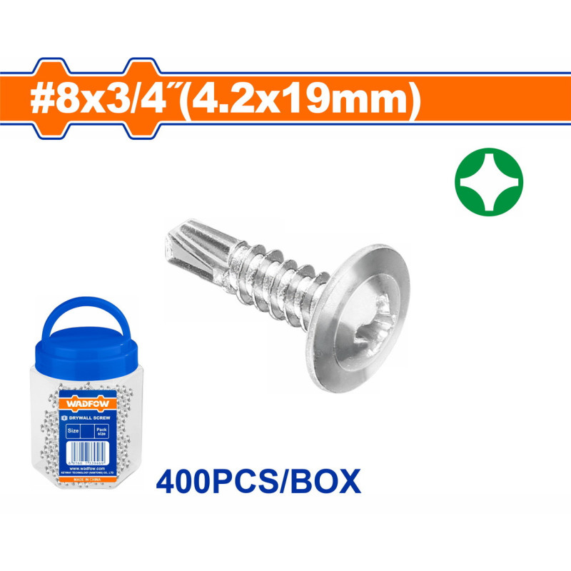 WADFOW ΛΑΜΑΡΙΝΟΒΙΔΑ ΑΥΤΟΔ/ΤΗ ΓΑΛΒ. WAFFER 8 X 3/4" / 4.2 Χ 19mm 400TEM ΣΕ ΠΛΑΣΤΙΚΟ ΒΑΖΑΚΙ (WXS3T12)