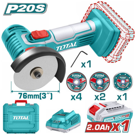 TOTAL ΕΠΑΓΓ. MINI ΓΩΝΙΑΚΟΣ ΤΡΟΧΟΣ ΜΠΑΤ. Li-ion 20V / 2Ah / 1 ΜΠΑΤΑΡΙΑ (TAGLI76012)