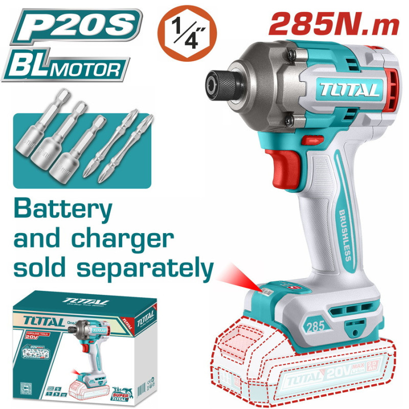 TOTAL ΕΠΑΓΓ. ΠΑΛΜΙΚΟ ΚΑΤΣΑΒΙΔΙ ΜΠΑΤ. Li-ion 20V / 285Nm ΧΩΡΙΣ ΜΠΑΤΑΡΙΑ & ΦΟΡΤΙΣΤΗ (TIRLI20281)