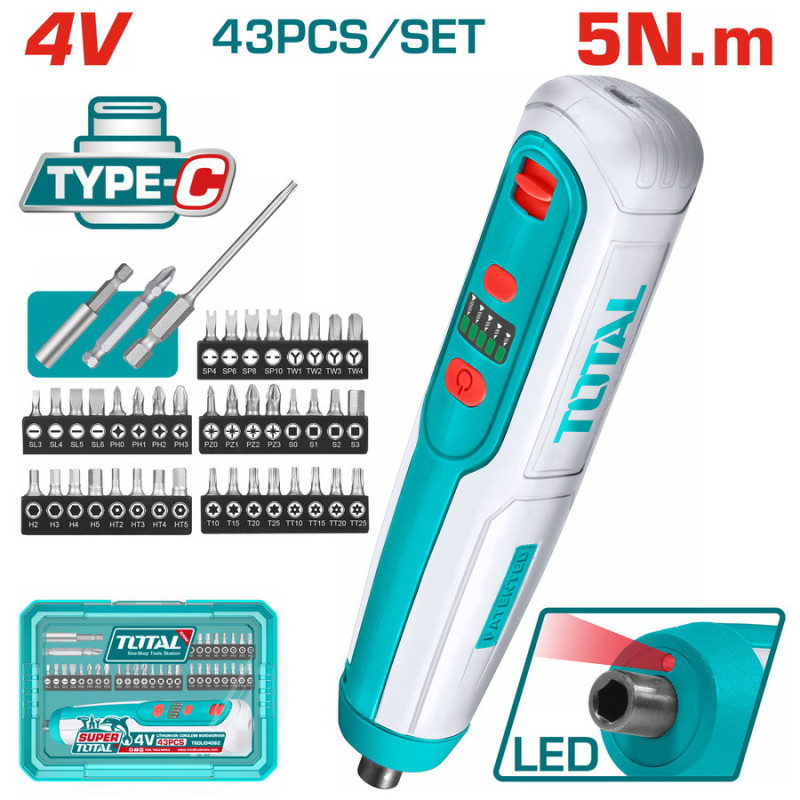 TOTAL ΚΑΤΣΑΒΙΔΙ ΜΠΑΤ. Li-ion 4V / 1.3Ah / 5Nm Type-C (TSDLI04062)