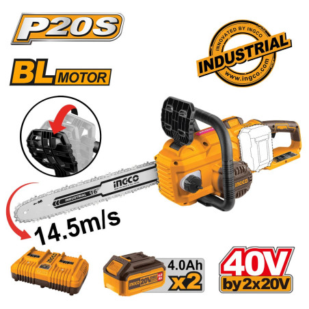 INGCO Αλυσοπρίονο Μπαταρίας 2x20V Li-Ion με 16"/40cm Λάμα (CGSLI401682)