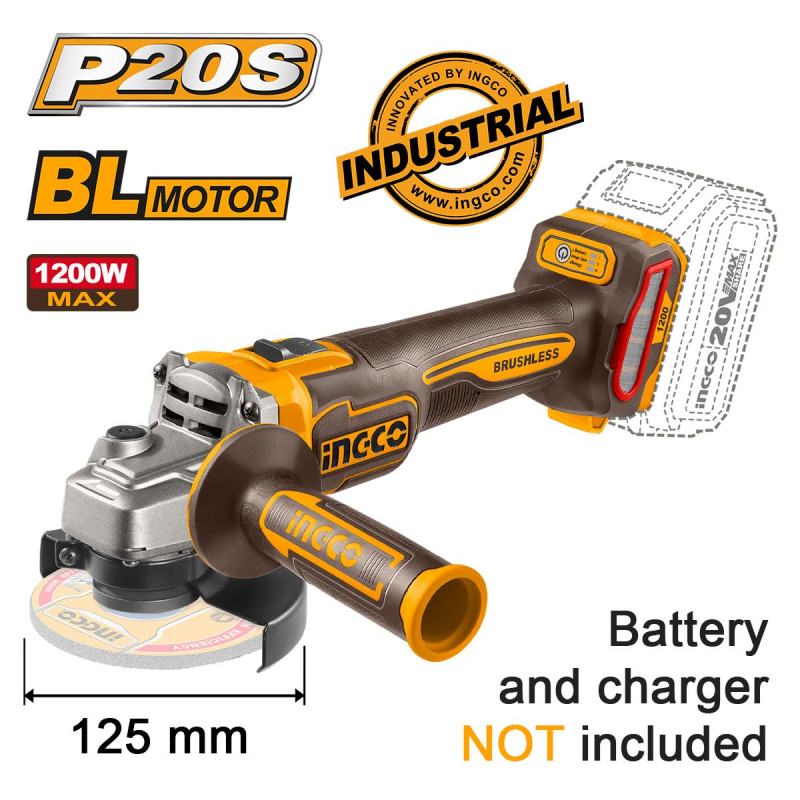INGCO Γωνιακός Τροχός Μπαταρίας 125mm 20V Li-Ion SOLO (CAGLI221253E)