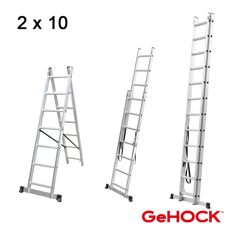 GeHOCK Διπλή Σκάλα Επεκτεινόμενη Αλουμινίου 2 x 10 Σκαλοπάτια GeHOCK (010295210)