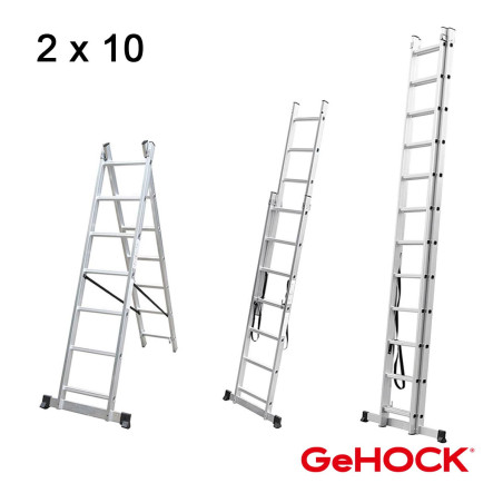 GeHOCK Διπλή Σκάλα Επεκτεινόμενη Αλουμινίου 2 x 10 Σκαλοπάτια GeHOCK (010295210)