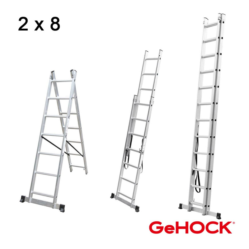 GeHOCK Διπλή Σκάλα Επεκτεινόμενη Αλουμινίου 2 x 8 Σκαλοπάτια GeHOCK (010295208)