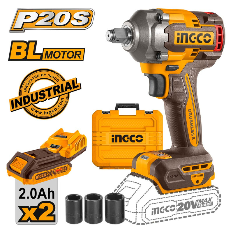 INGCO Μπουλονόκλειδο Κρουστικό Μπαταρίας 20V Li-Ion 400-550Nm (CIWLI2040)
